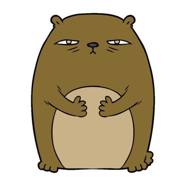 Basit bir çizgi film. Sinirli, yorgun bir ayı.