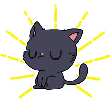 Şirin bir kawaii kedisinin basit bir serbest çizim çizgi filmi.