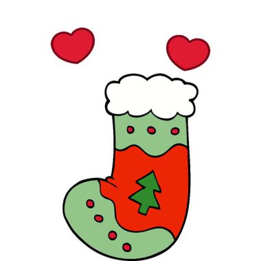 Basit bir çizgi film çizgi filmi karalaması Noel çorabı.