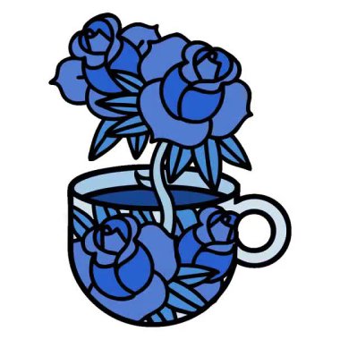 Geleneksel bir fincan ve çiçek stilinde basit bir döngü dövmesi.