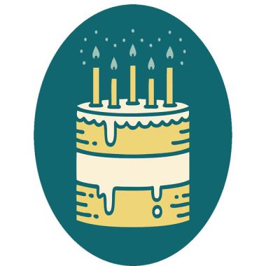 Basit bir doğum günü pastası ikonik dövme görüntüsü.