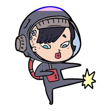 Basit bir döngülü çizgi film astronot kadın.