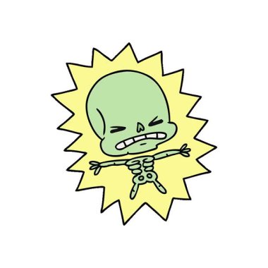 Korkunç bir iskeletin çizilmiş basit bir serbest çizim çizimi.