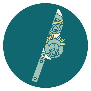 Basit bir döngü ikonik dövme şekli. Hançer ve çiçeğin resmi.