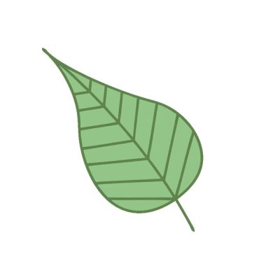 Yeşil yaprağın basit bir düz renkli çizgi filmi.
