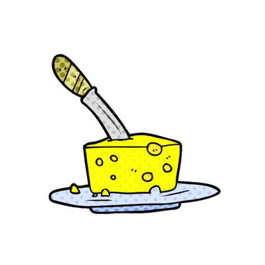 Peynir bloğunda basit bir çizgi film bıçağı.
