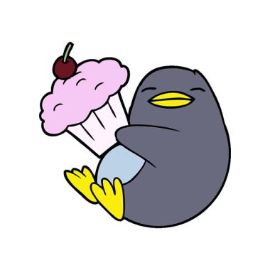 Basit bir çizgi film pengueni ve kek.