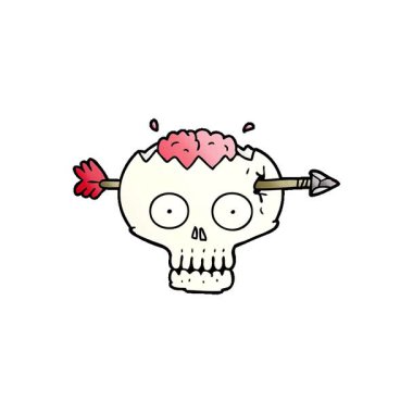 Beynine ok saplanmış basit bir çizgi film kafatası.