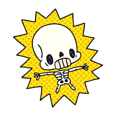 Basit bir döngülü çizgi film çizimi Kawaii iskeleti elektrikle öldürdü.