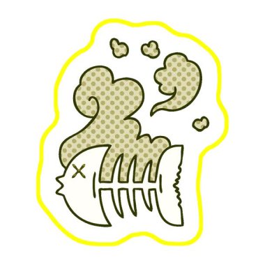 Basit bir çizgi roman tarzı çizgi film, ölü balık iskeleti.