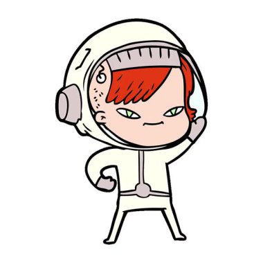 Basit bir döngülü çizgi film astronot kadın.