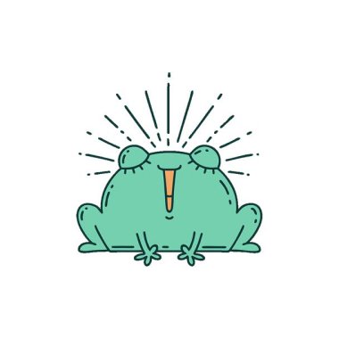 Geleneksel dövme stili mutlu kurbağanın basit bir döngü canlandırması