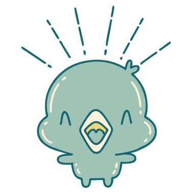 Geleneksel dövme stili şarkı söyleyen pilicin basit bir canlandırması.