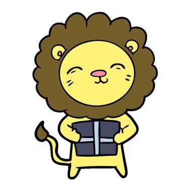 Noel hediyeli basit bir çizgi film aslanı.