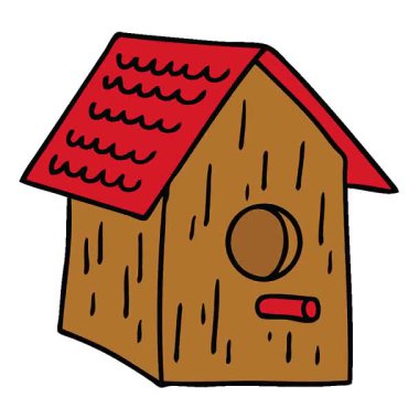 Basit bir ilmek çizilmiş el çizimi ahşap bir kuş evi karalaması