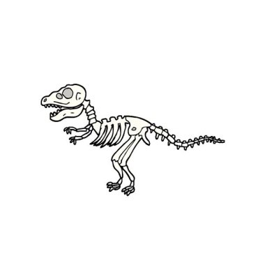 Basit bir döngü hareketli el çizimi karalama tarzı dinozor kemikleri