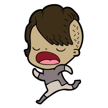 Basit bir çizgi film çizgi filmi. Havalı hippi kız konuşuyor.