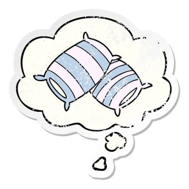 Sıkıntılı bir çıkartma olarak düşünce baloncuklu basit bir çizgi film yastığı.