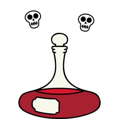 Şarap ya da vampir kanıyla dolu süslü bir sürahide basit bir çizgi film.