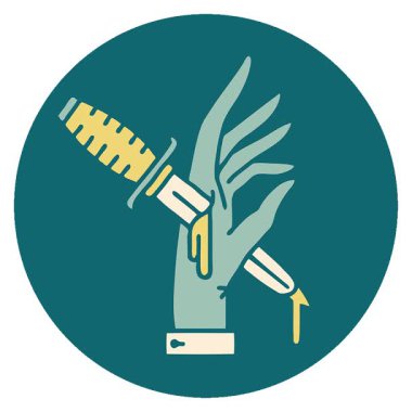 Elindeki hançerin basit bir ikonik dövme görüntüsü.