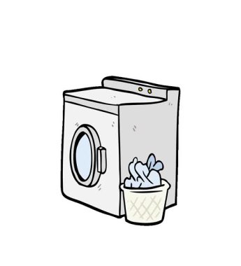 Basit bir çizgi film animasyon çamaşır makinesi ve çamaşır makinesi.