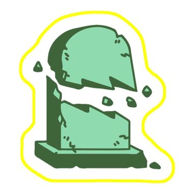 Kırık bir mezar taşının basit bir ikonik dövme görüntüsü.