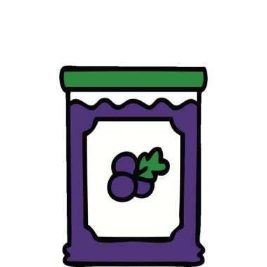 Basit bir çizgi film karakteri yaban mersini reçeli çizilmiş.