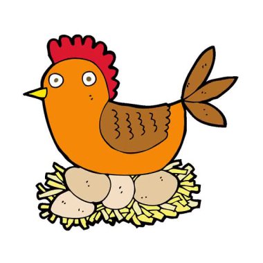 Yumurta üzerinde basit bir çizgi film tavuğu.