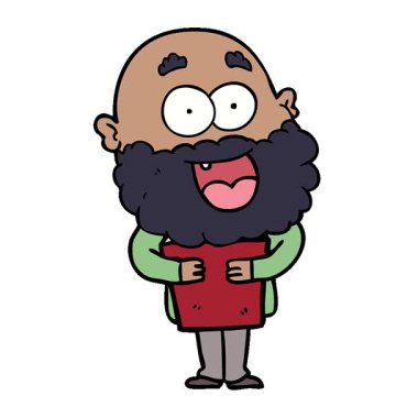 Basit bir çizgi film çizgi filmi. Sakallı ve kitaplı mutlu bir adam.