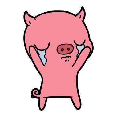 Basit bir çizgi film karakteri domuz ağlıyor.