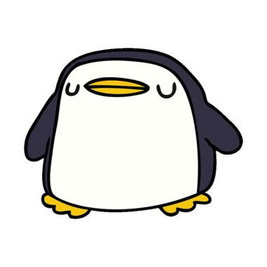 Tatlı bir penguenin basit bir çizgi film çizimi kawaii.