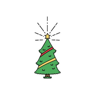 Geleneksel dövmeli yılbaşı ağacının yıldızlı basit bir canlandırması.