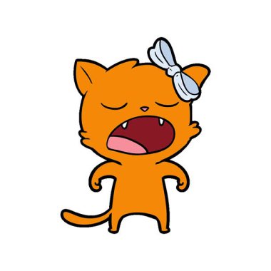 Basit bir çizgi film çizgi filmi, esneyen kedi.