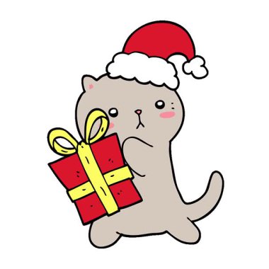 Basit bir halkalı çizgi film kedisi Noel hediyesi taşıyor.