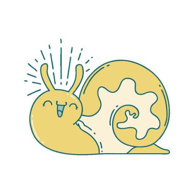 Geleneksel dövme stili mutlu salyangozun basit bir illüstrasyon canlandırması