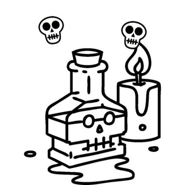 Basit bir döngü çizgisi sihirli bir iksirin karalaması mum ikonuyla süslü bir şişede