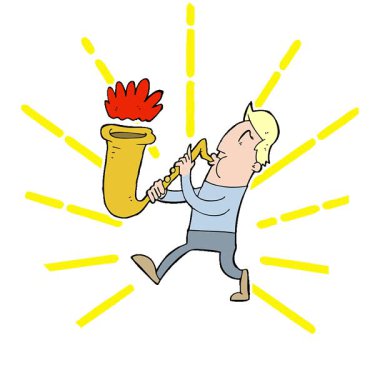 Basit bir çizgi film karakteri saksafon çalıyor.