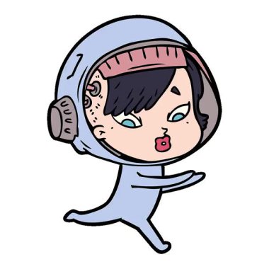 Basit bir döngülü çizgi film astronot kadın.