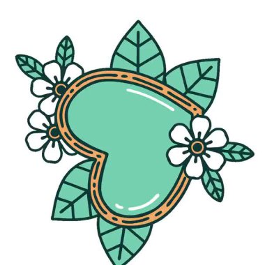 Botanik bir kalbin basit bir döngü ikonik dövme görüntüsü