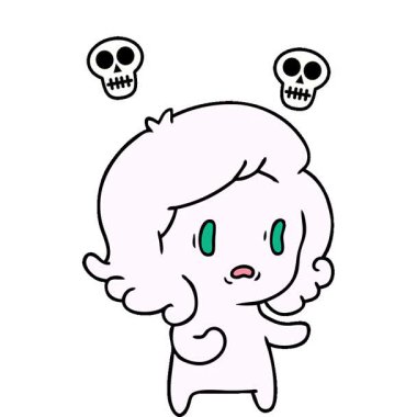 Kawaii korkunç hayaletinin basit bir serbest çizim çizimi.