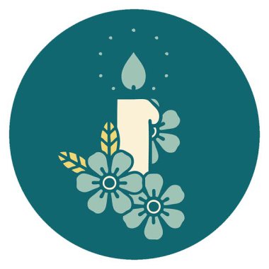 Bir mum ve çiçeğin basit bir ikonik dövme görüntüsü