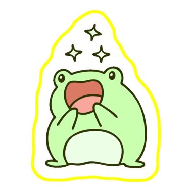 Sevimli, mutlu ve şaşkın bir kurbağanın basit bir çizgi filmi.