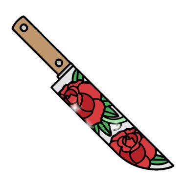 Geleneksel bir hançer ve çiçek stili basit bir döngü dövmesi.