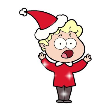 Noel Baba şapkası takan bir adamın nefes nefese kaldığı basit bir el çizimi.