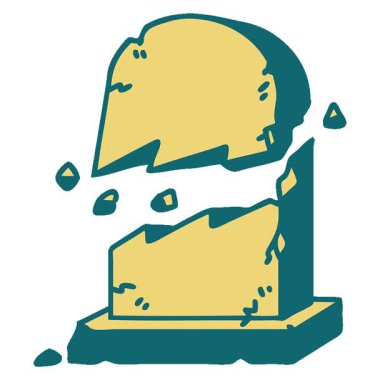 Kırık bir mezar taşının basit bir ikonik dövme görüntüsü.