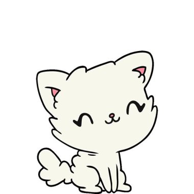 Basit bir çizgi film çizimi sevimli kawaii pofuduk kedisi.