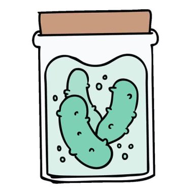 Basit bir el çizimi çizgi film çizimi turşulu turşu kavanozu.