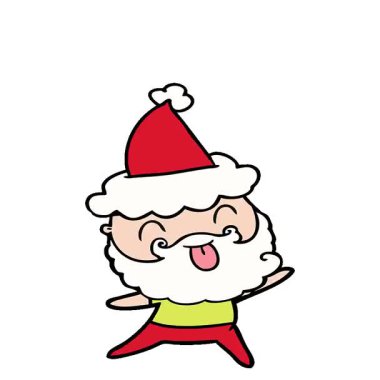 Dilini çıkarıp Noel Baba şapkası takan sakallı basit bir çizgi film karakteri.