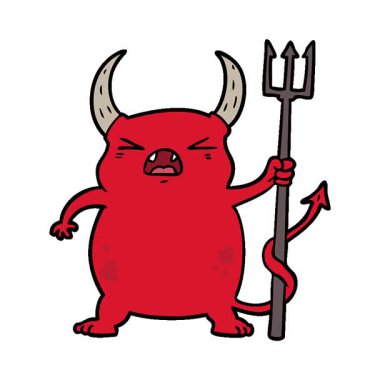 Basit bir çizgi film çizgi filmi. Kızgın küçük şeytan.