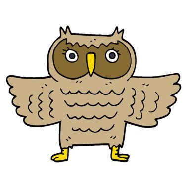 Basit bir çizgi film çizgi filmi karalaması bilge yaşlı baykuş.